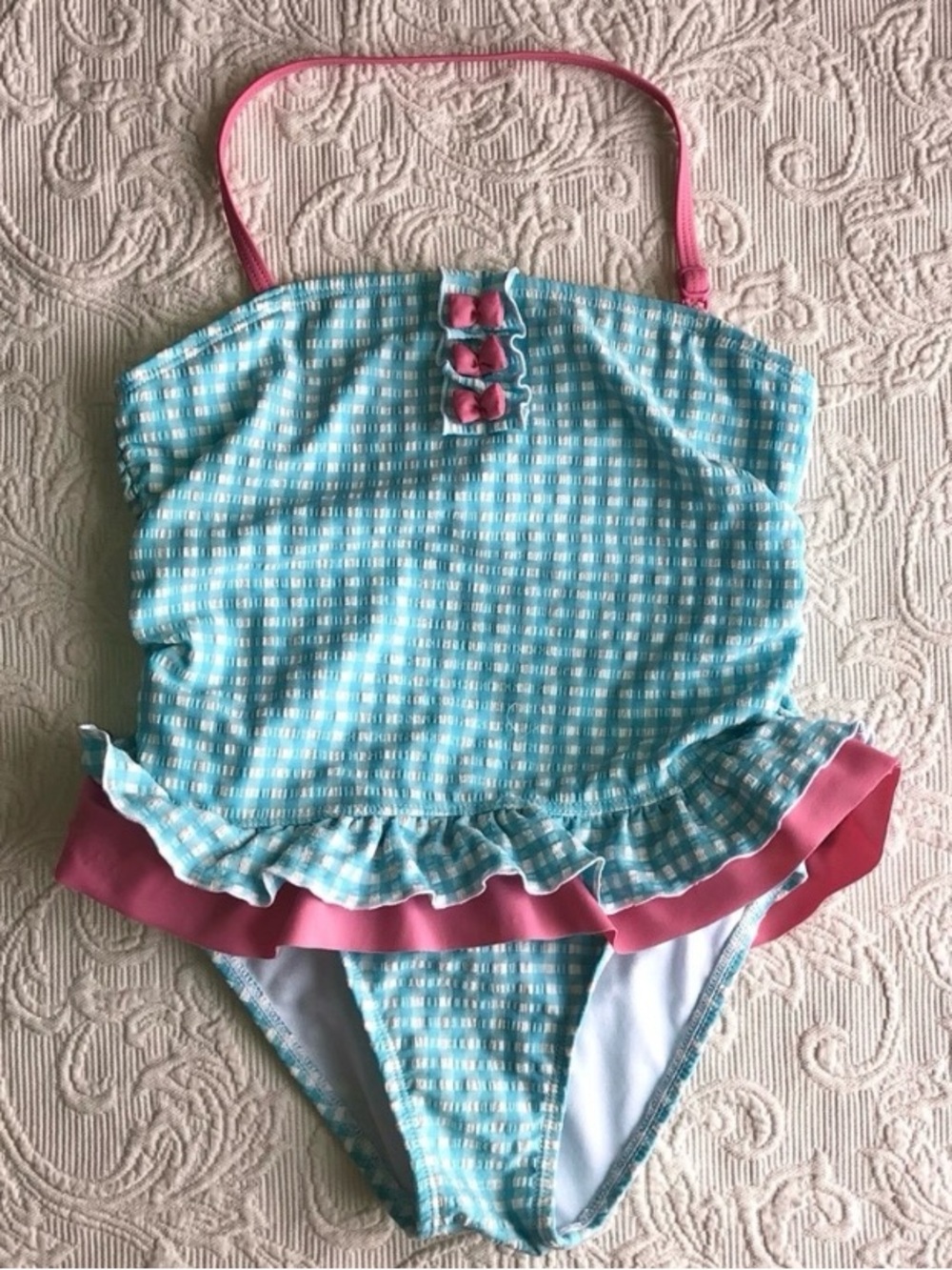 Tommy Bahama Blue/White Checkered Halter Top One Piece Toddler Girls 5T Swimsuit
